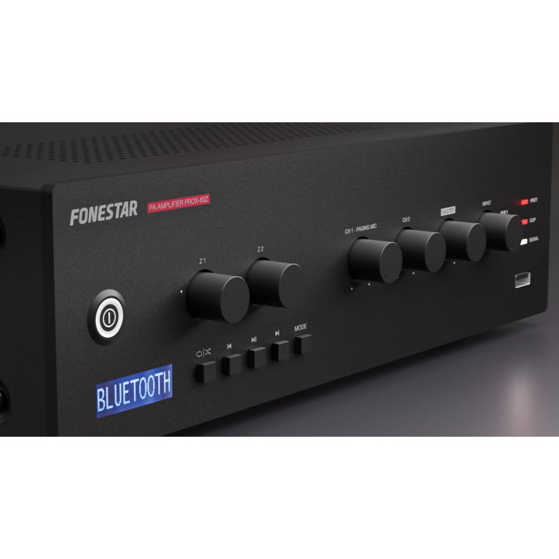 FONESTAR - amplificatore pa con lettore bluetooth®/usb/fm a 2 zone 100V o 4Ohm