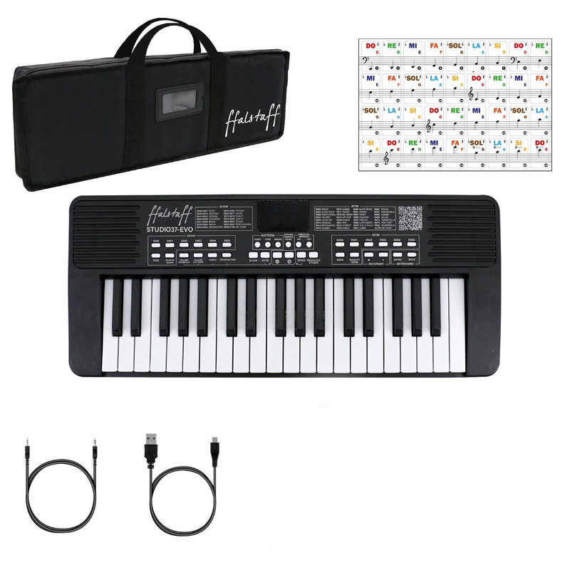 FFALSTAFF - ffalstaff STUDIO-37 Tastiera Elettronica Ricaricabile 37 Tasti, Borsa con Imbottitura 5 mm, Alimentatore e Adesivi con Notazione Italiana