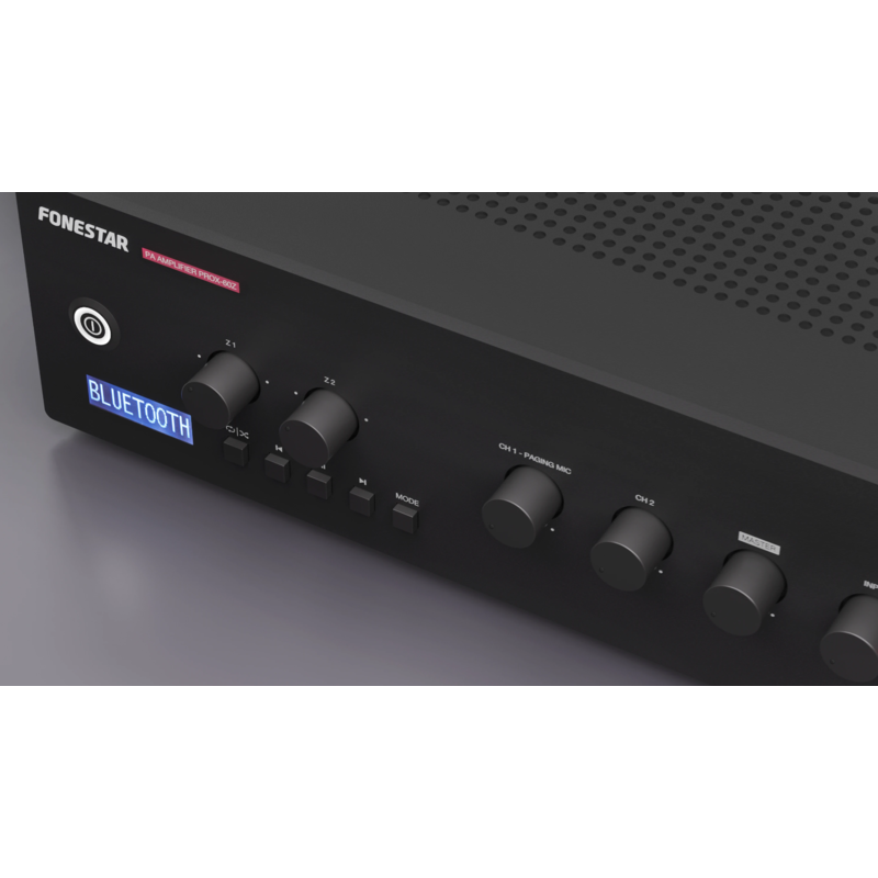 FONESTAR - amplificatore pa con lettore bluetooth®/usb/fm a 2 zone 100V o 4Ohm