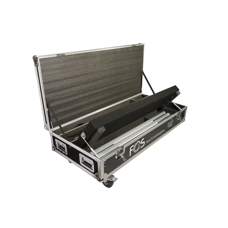 FOS TECHNOLOGIES - Flight Case con ruote e stazione di ricarica per 8 unità Atlas Tube. Include spazio per tutti gli accessori