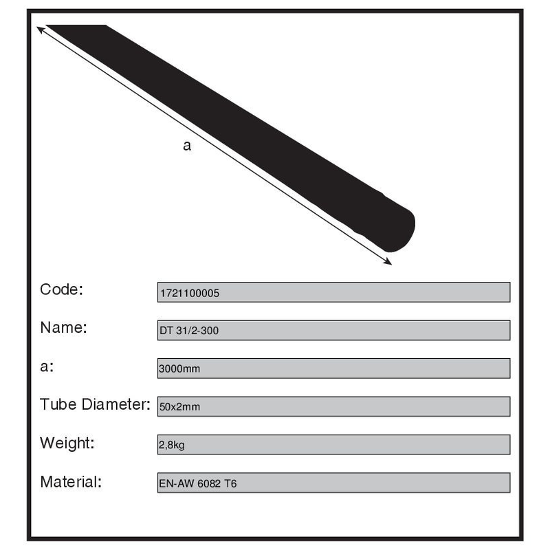DURATRUSS - Tubo in alluminio di alta qualità con diametro di 50 mm. lunghezza 3,0mt.