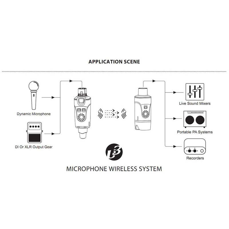 XVIVE - Kit trasmettitore e ricevitore wireless per segnali mic e line
