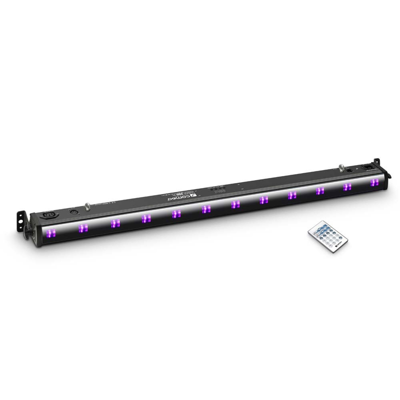 CAMEO - Barra a 12 LED UV da 3 W in alloggiamento nero LED con telecomando IR